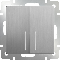 Выключатель двухклавишный проходной с подсветкой Werkel 10A/250В (из 2-х мест), серебряный рифленый a051369